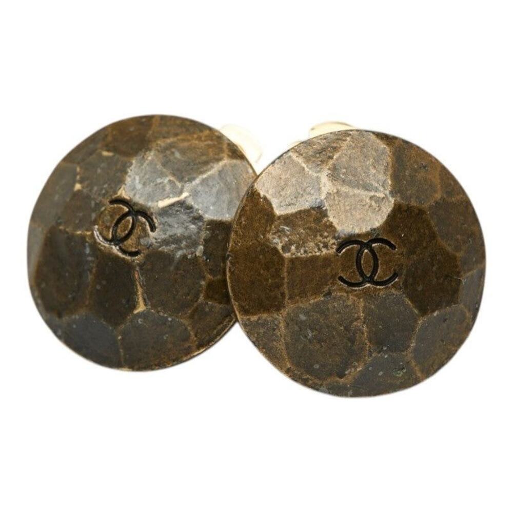Chanel CC Logo Vintage Round Plated Earrings Gold